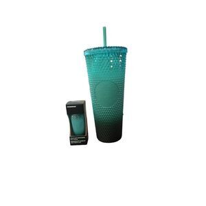Starbucks 2022 Green Ombre Studded Venti Tumbler and matching Keychain